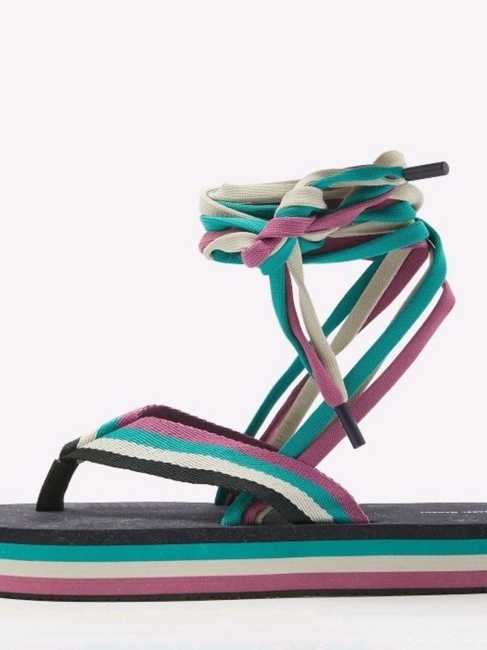 Isabel Marant Multicolor Tuoni Striped Thong Sandal Wraparound Ankle Ties Sz 40